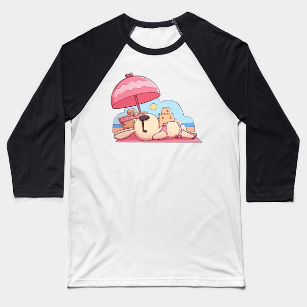 Bikini Beach Bunny Baseball T-Shirt by PaperRain